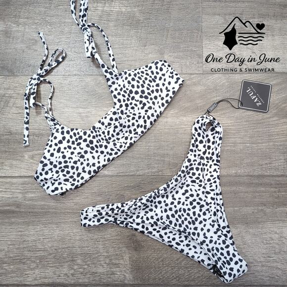 Zaful Dalmation Cheeky Crop Bikini Swimsuit Size M - Picture 1 of 4